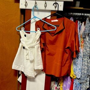 Short sleeve orange top with high waisted white shorts size xl